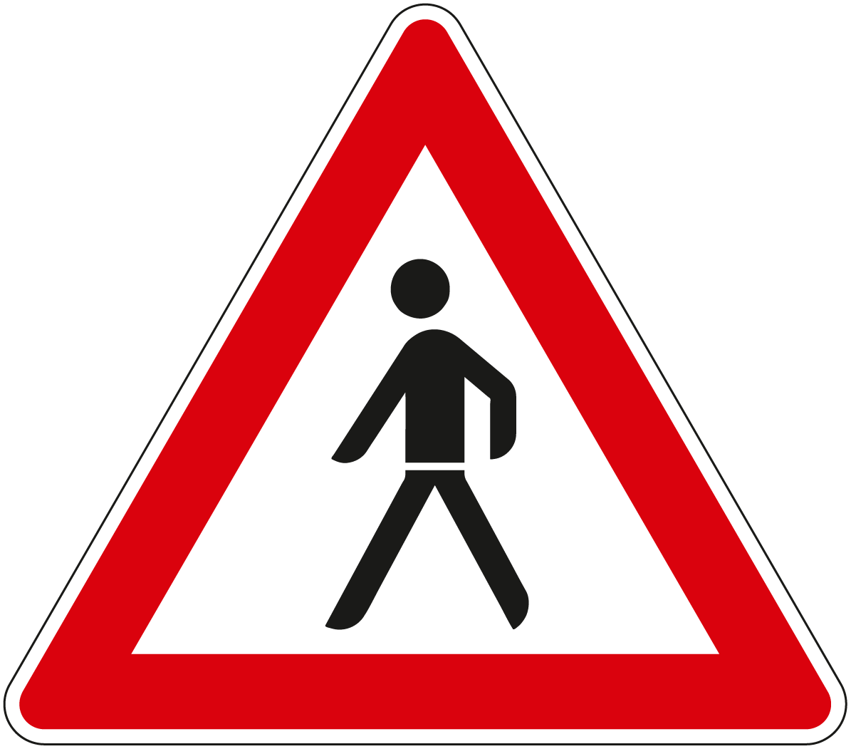 Verkehrsschild Achtung Fußgänger (Aufstellung rechts)